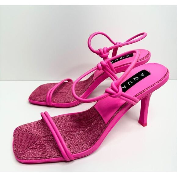 AQUA Sandals Womens Size 8 Square Toe Pink Raffia Detail Slip On Heel NEW - Picture 1 of 11